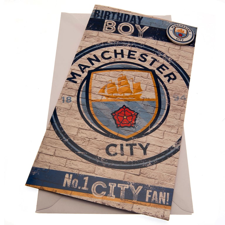 Manchester City FC Colourful Birthday Card and Badge Set