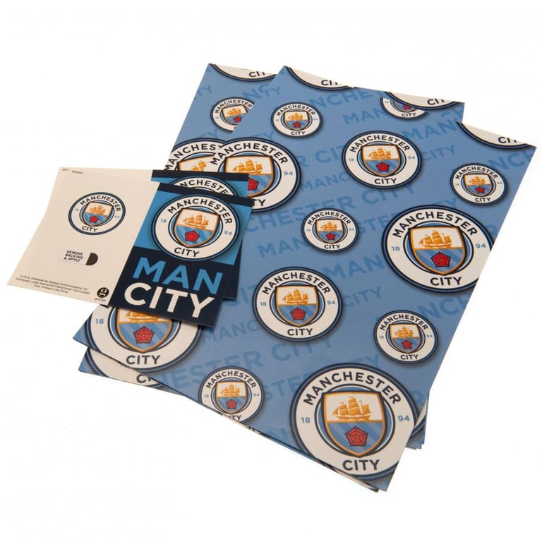Manchester City FC Crest Gift Wrap - Vibrant Blue Wrap with 2 City Crests and Tags