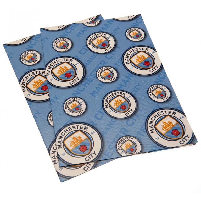 Manchester City FC Crest Gift Wrap - Vibrant Blue Wrap with 2 City Crests and Tags
