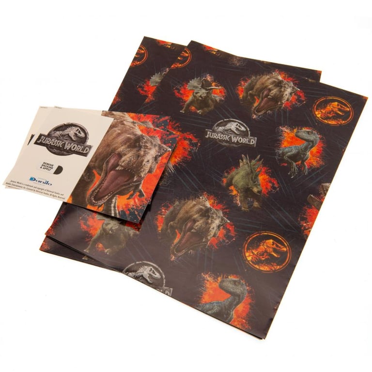 Jurassic World Dinosaur Gift Wrap - 2 Sheets & T-Rex Tags