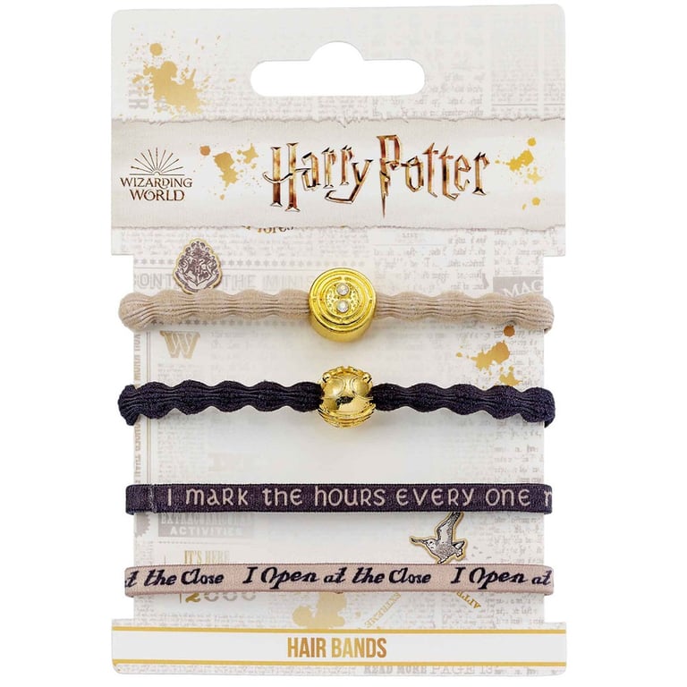 Harry Potter Time Turner Hair Bands Set - Official Accessories Featuring Golden Snitch Charm and Iconic Quotes