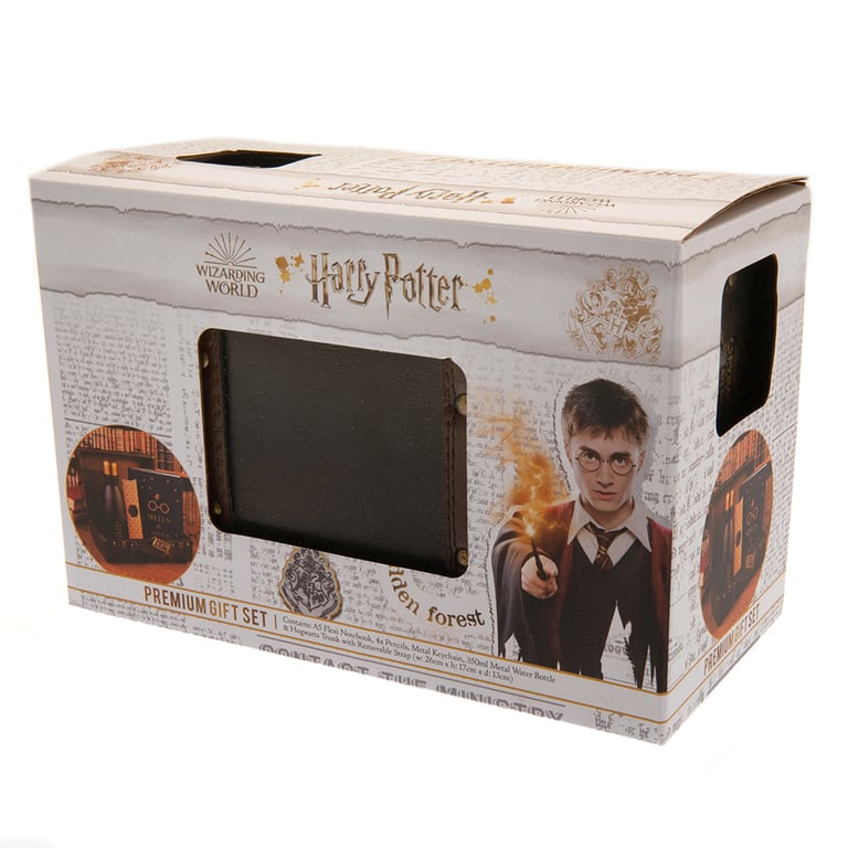Harry Potter Premium Gift Set - Wooden Hogwarts Trunk with Thermal Bottle & Luxe Accessories