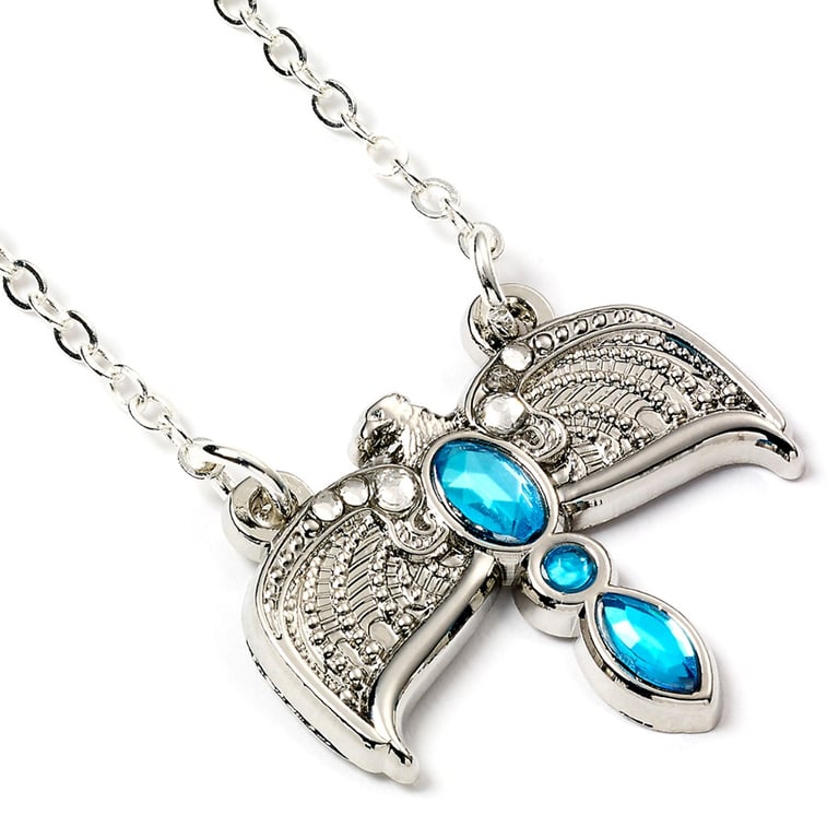 Harry Potter Silver Plated Diadem Necklace - Blue Crystal Link Chain Charm Accessory