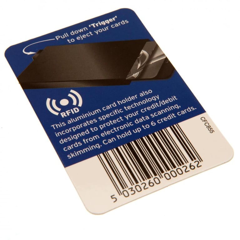 Chelsea FC RFID Aluminium 6-Card Holder with Anti-RFID Protection and Trigger Ejection