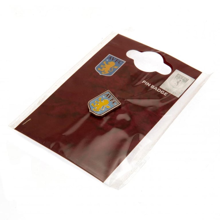 Aston Villa FC Metal Crest Badge - Die Stamped with Enamel Infill and Silver Finish Pin