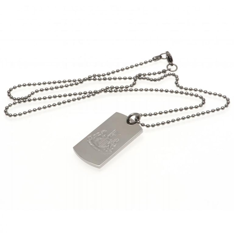 Newcastle United FC Engraved Stainless Steel Dog Tag with Chrome Finish and Ball Chain