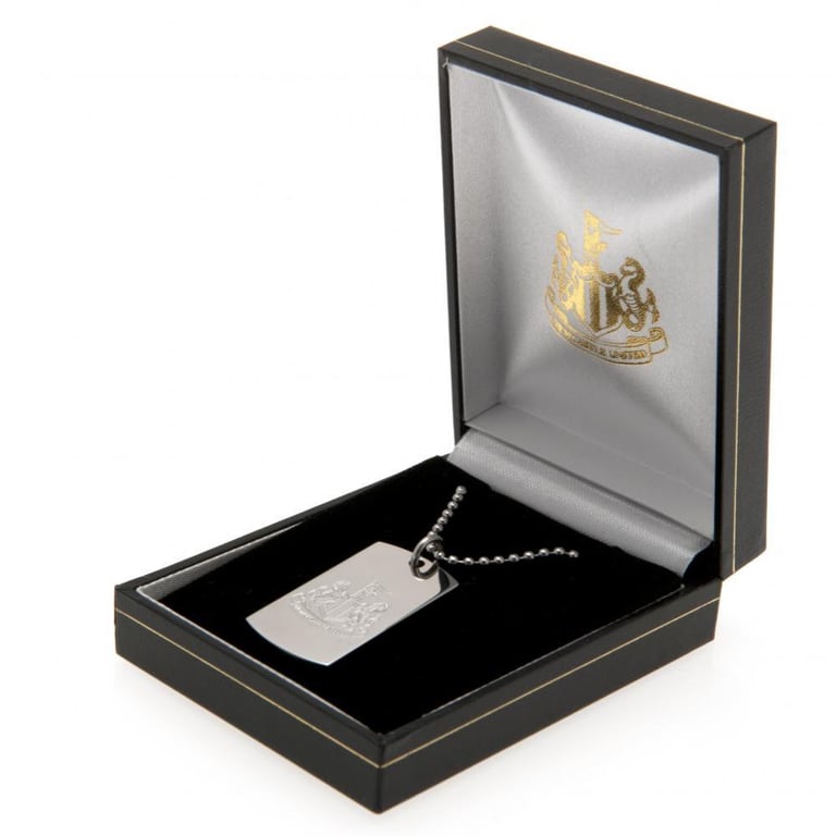 Newcastle United FC Engraved Stainless Steel Dog Tag with Chrome Finish and Ball Chain