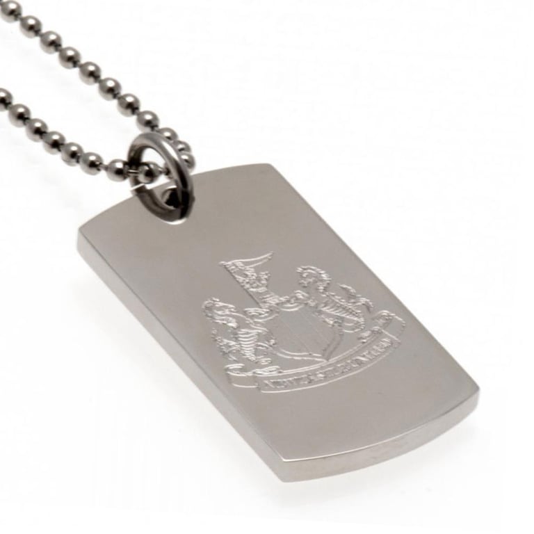 Newcastle United FC Engraved Stainless Steel Dog Tag with Chrome Finish and Ball Chain