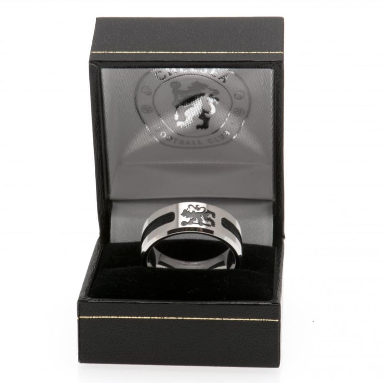 Chelsea FC Black Inlay Ring - Engraved Stainless Steel Lion Design Ring