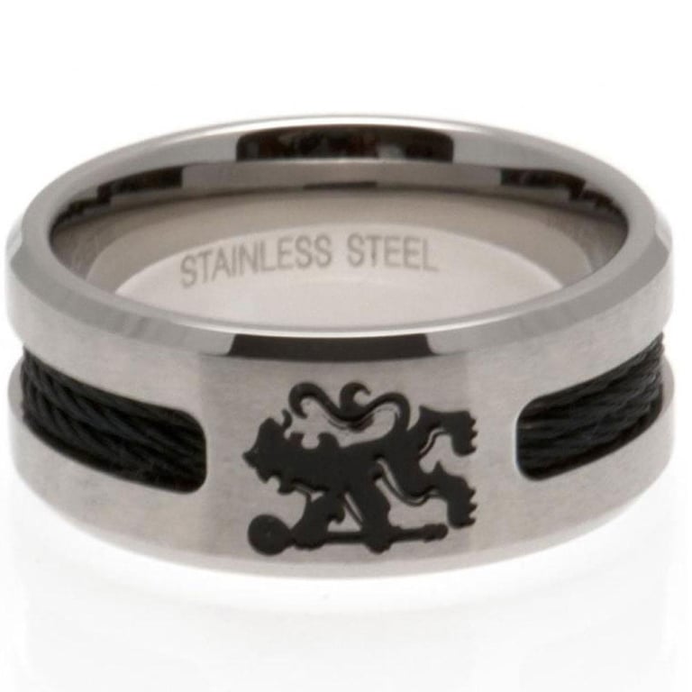 Chelsea FC Black Inlay Ring - Engraved Stainless Steel Lion Design Ring