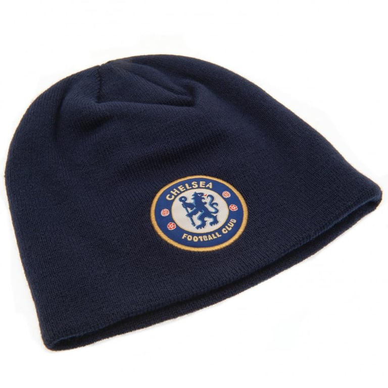 Chelsea FC Navy Beanie - Full Colour Crest Embroidery on Dome Style Knitted Hat