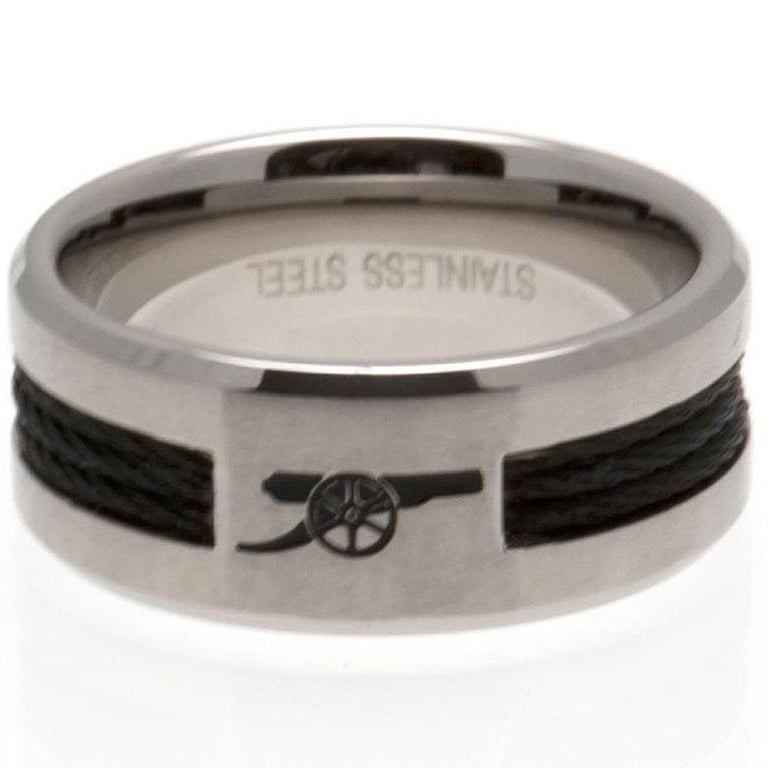 Arsenal FC Black Inlay Stainless Steel Ring - Engraved Cannon Design