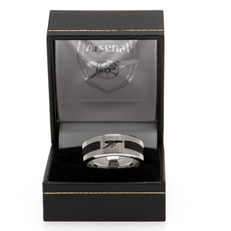 Arsenal FC Black Inlay Stainless Steel Ring - Large Size with Cannon Engraving
