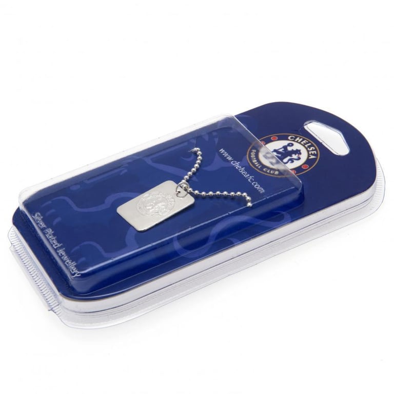 Chelsea FC Silver Plated Dog Tag Necklace with Chrome Finish Embossed Crest