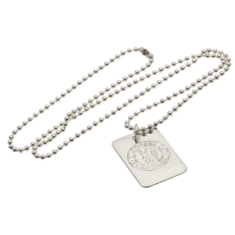 Chelsea FC Silver Plated Dog Tag Necklace with Chrome Finish Embossed Crest