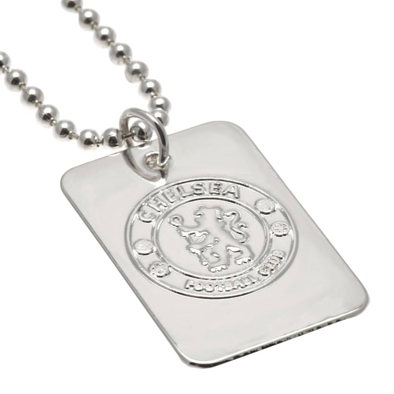 Chelsea FC Silver Plated Dog Tag Necklace with Chrome Finish Embossed Crest