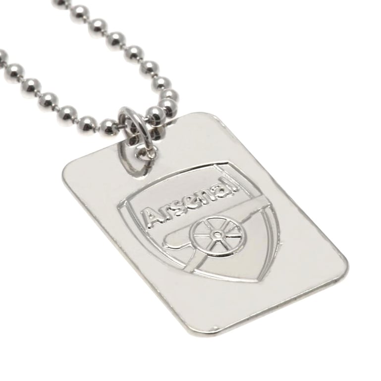 Arsenal FC Silver Plated Dog Tag Necklace with Embossed Club Crest and Chrome Finish Chain