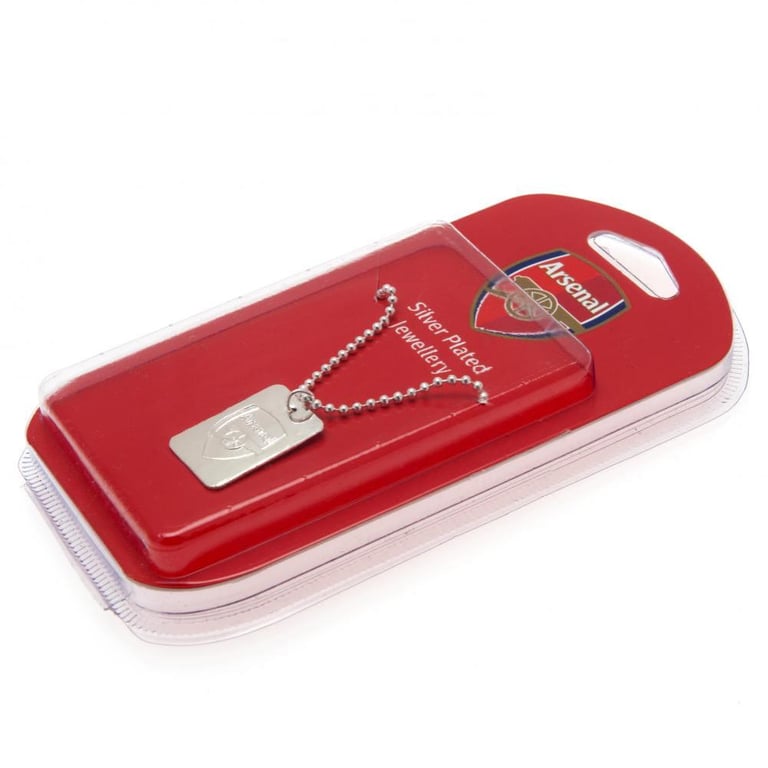 Arsenal FC Silver Plated Dog Tag Necklace with Embossed Club Crest and Chrome Finish Chain