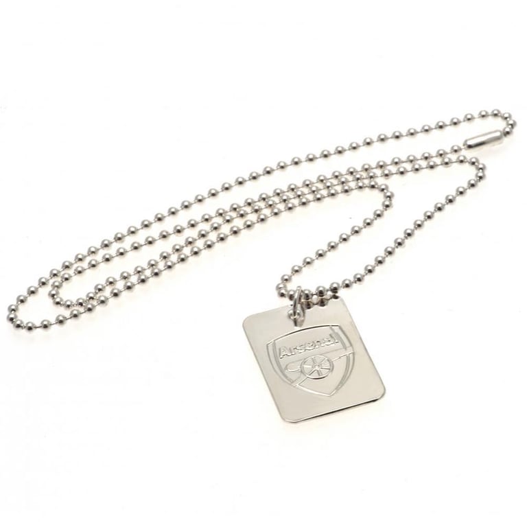 Arsenal FC Silver Plated Dog Tag Necklace with Embossed Club Crest and Chrome Finish Chain