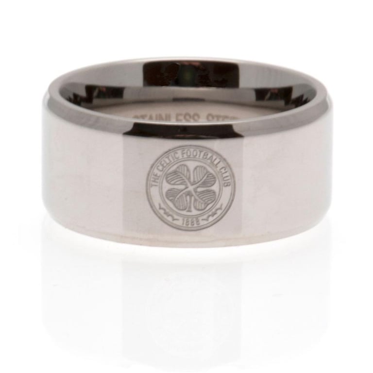Celtic FC Stainless Steel Band Ring - Chrome Finish with Engraved Club Crest