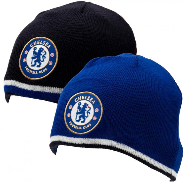 Chelsea FC Reversible Beanie - Royal Blue & Navy Dome Style Hat with Embroidered Crest