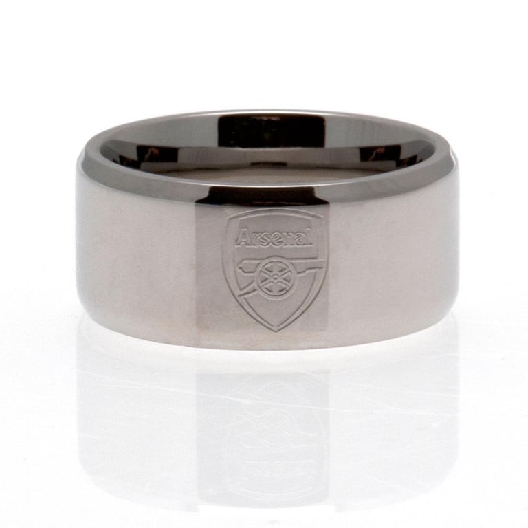 Arsenal FC Engraved Stainless Steel Band Ring with Chrome Finish Crest Design