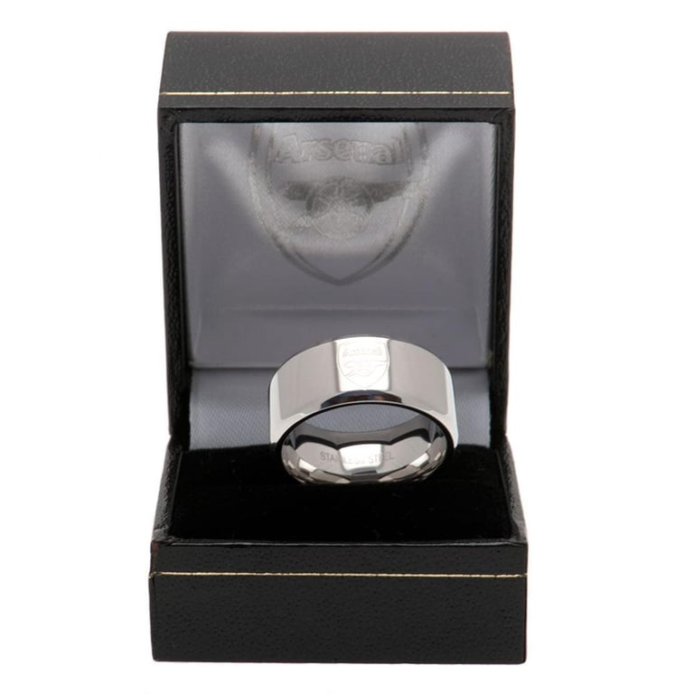 Arsenal FC Engraved Stainless Steel Band Ring with Chrome Finish Crest Design