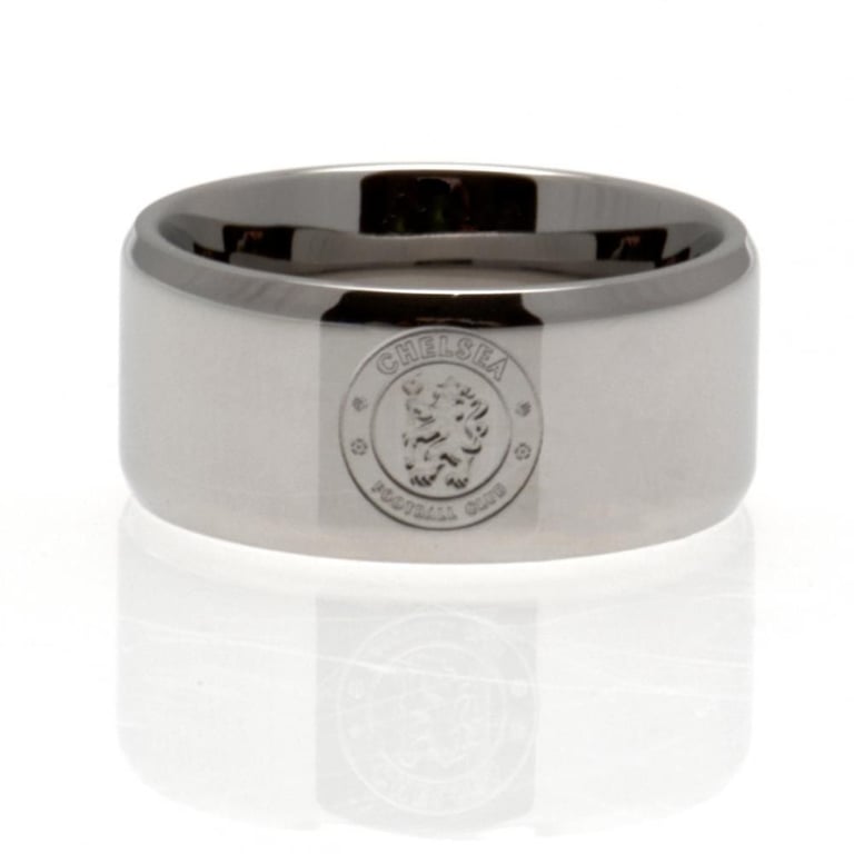 Chelsea FC Large Engraved Stainless Steel Band Ring with Chrome Finish and Club Crest