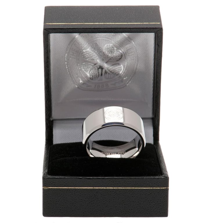 Celtic FC Stainless Steel Club Crest Band Ring - Chrome Finish