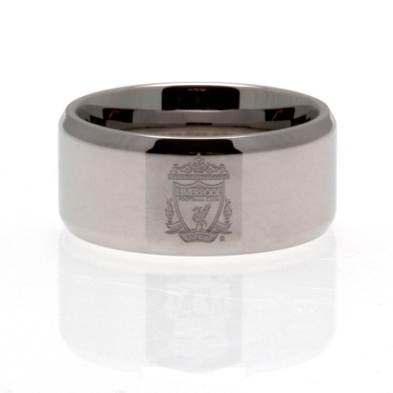 Liverpool FC Engraved Stainless Steel Band Ring - Chrome Finish & Club Crest Design