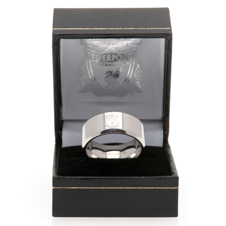 Liverpool FC Engraved Stainless Steel Band Ring - Chrome Finish & Club Crest Design