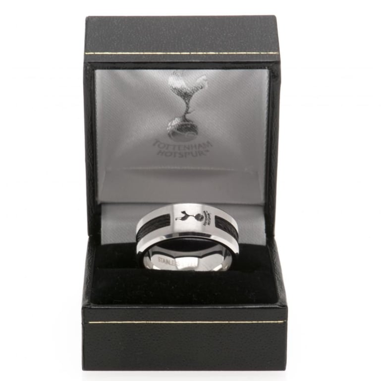 Tottenham Hotspur FC Black Inlay Stainless Steel Ring - Engraved Spurs Crest Design