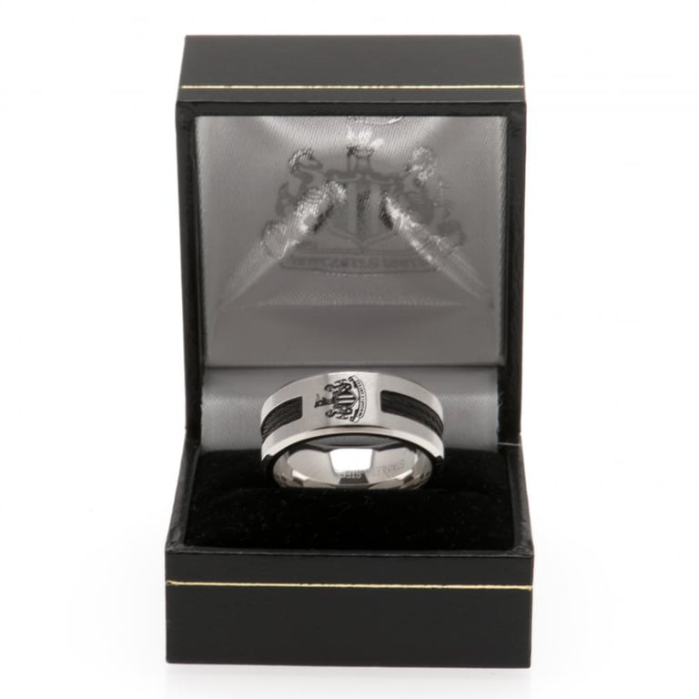 Newcastle United FC Black Inlay Stainless Steel Ring - Brushed Satin Finish