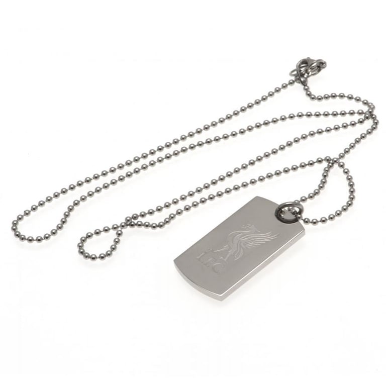 Liverpool FC Engraved Stainless Steel Dog Tag and Chain with LFC Liverbird Crest