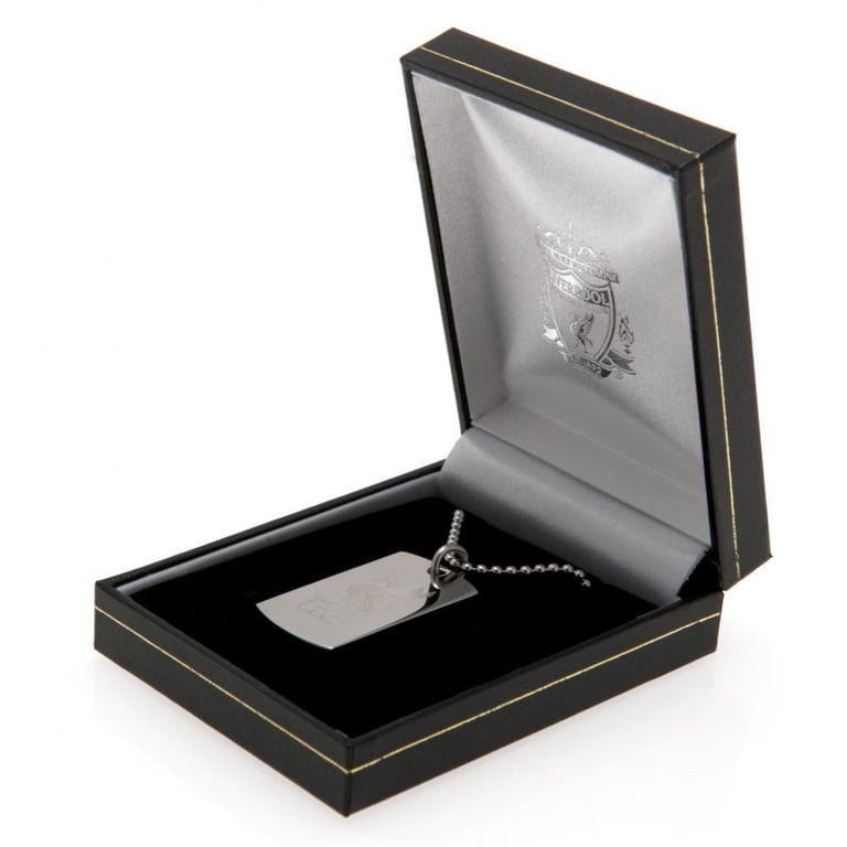 Liverpool FC Engraved Stainless Steel Dog Tag and Chain with LFC Liverbird Crest