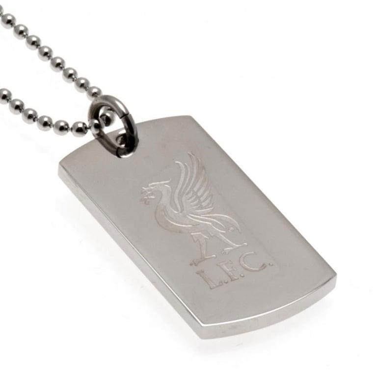 Liverpool FC Engraved Stainless Steel Dog Tag and Chain with LFC Liverbird Crest