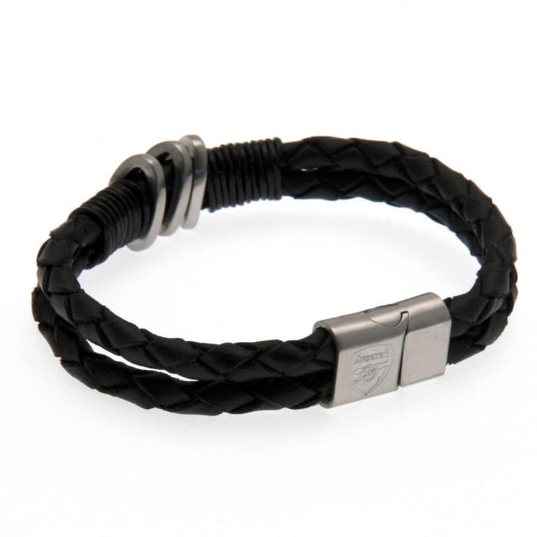 Arsenal FC Genuine Leather Twin Rope Bracelet with Stainless Steel Club Crest Clasp
