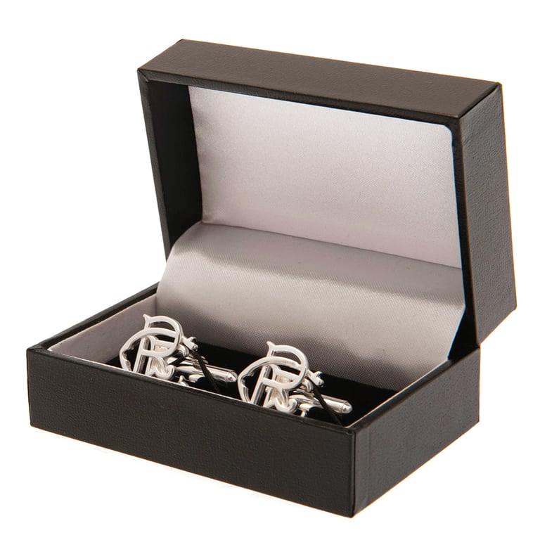 Rangers FC Sterling Silver Scroll Crest Cufflinks - Detailed Chrome Finish with Bullet Back Fixing