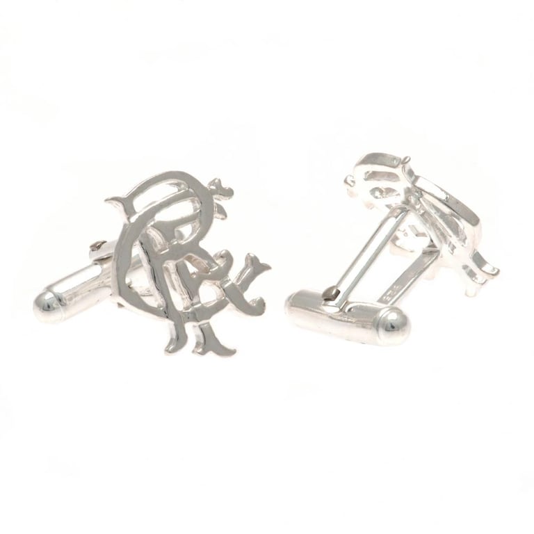 Rangers FC Sterling Silver Scroll Crest Cufflinks - Detailed Chrome Finish with Bullet Back Fixing