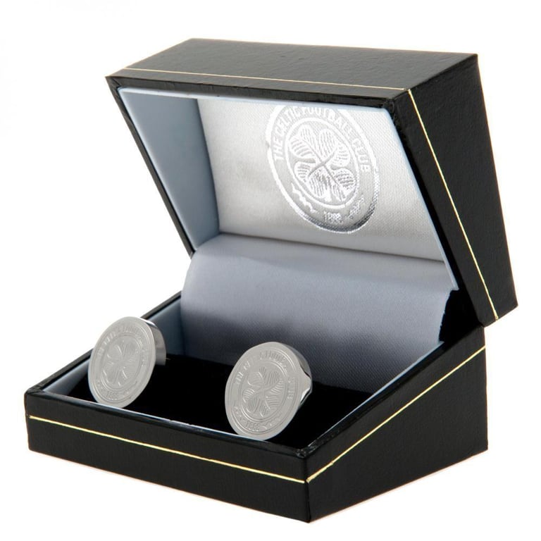 Celtic FC Stainless Steel Crest Cufflinks - Chrome Finish with Detailed Formed Bullet Back Fixing