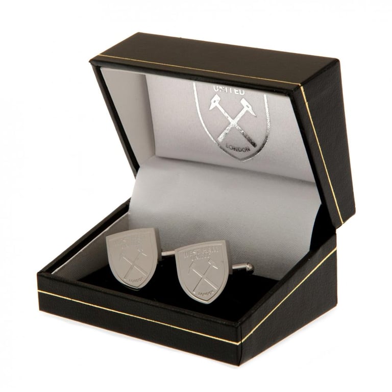 West Ham United FC Stainless Steel Chrome Finish Cufflinks - Detailed Hammers Crest Design