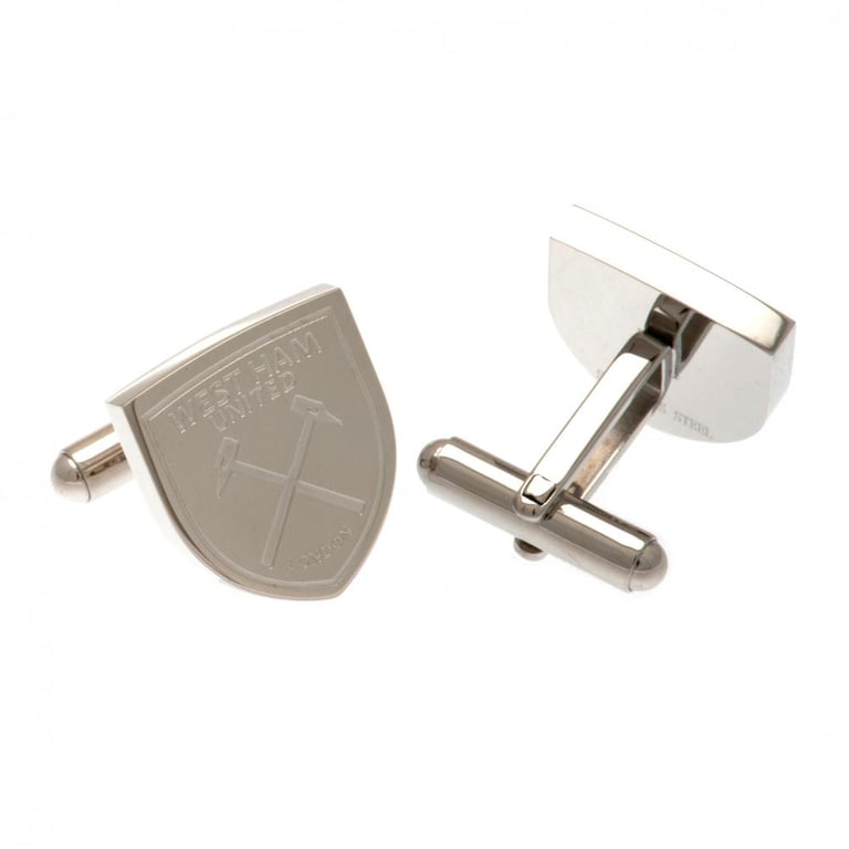 West Ham United FC Stainless Steel Chrome Finish Cufflinks - Detailed Hammers Crest Design
