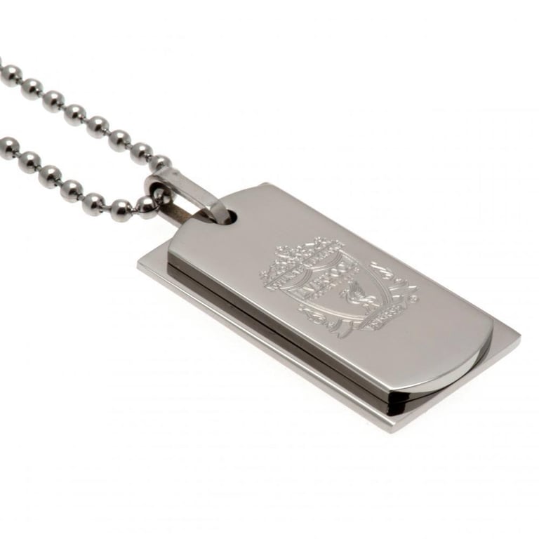 Liverpool FC Engraved Stainless Steel Double Dog Tag Necklace with Chrome Finish Chain