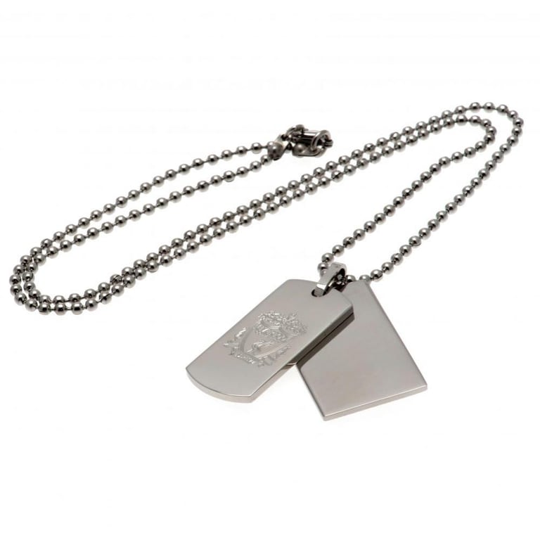 Liverpool FC Engraved Stainless Steel Double Dog Tag Necklace with Chrome Finish Chain