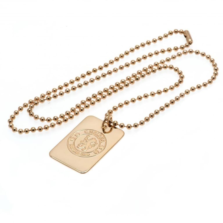 Chelsea FC Gold Plated Embossed Crest Dog Tag & Ball Chain
