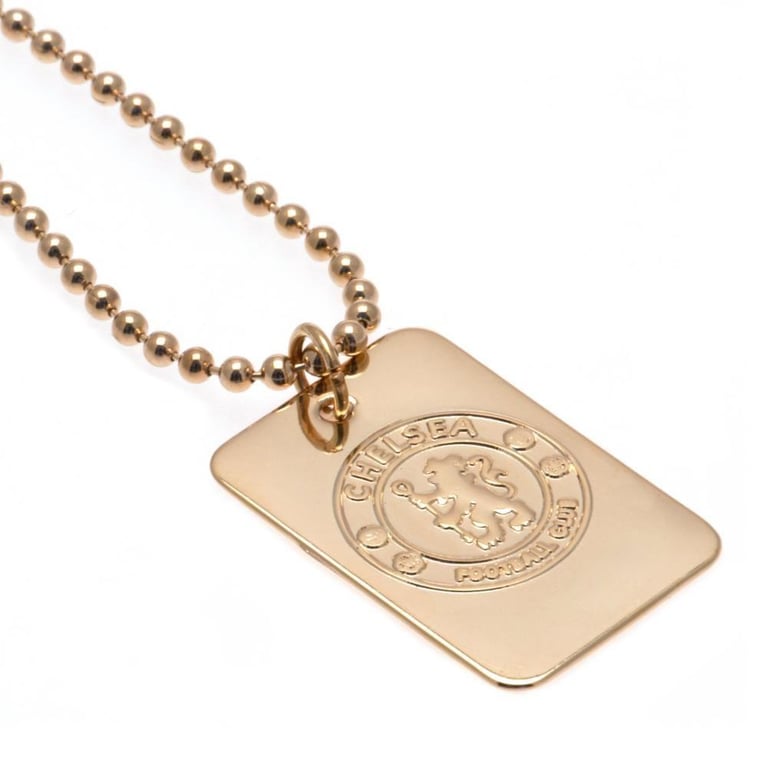 Chelsea FC Gold Plated Embossed Crest Dog Tag & Ball Chain