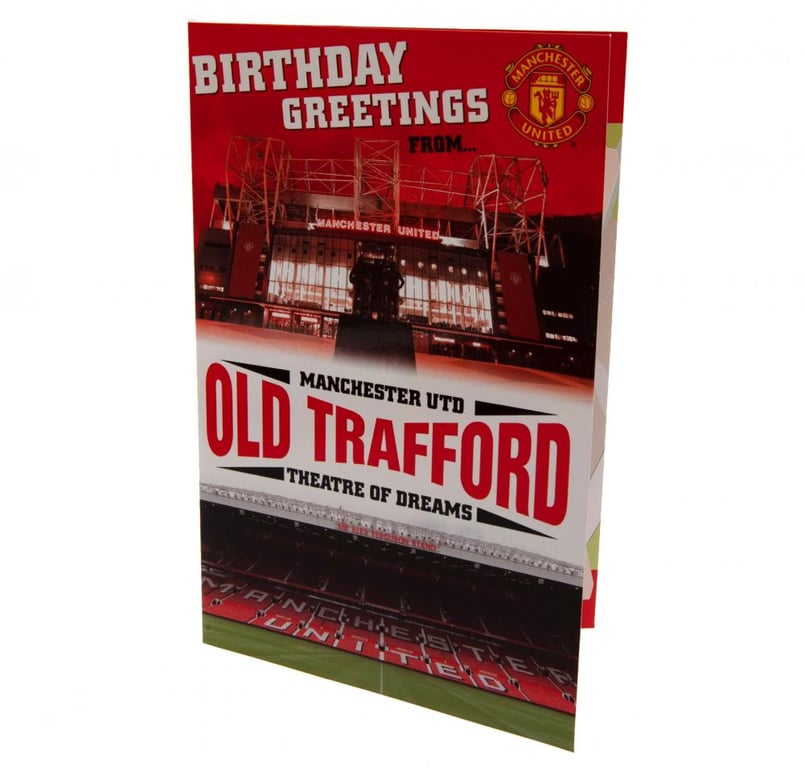 Manchester United FC Club Colours Pop-Up Birthday Card with 3D Stadium Graphic and Street Plan Feature