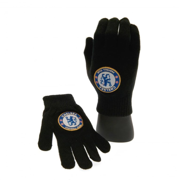 Chelsea FC Junior Black Knitted Gloves with Official Club Crest