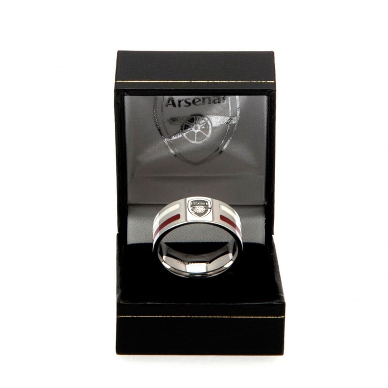 Arsenal FC Colour Stripe Ring Small - Stainless Steel with Engraved Crest & Chrome Finish
