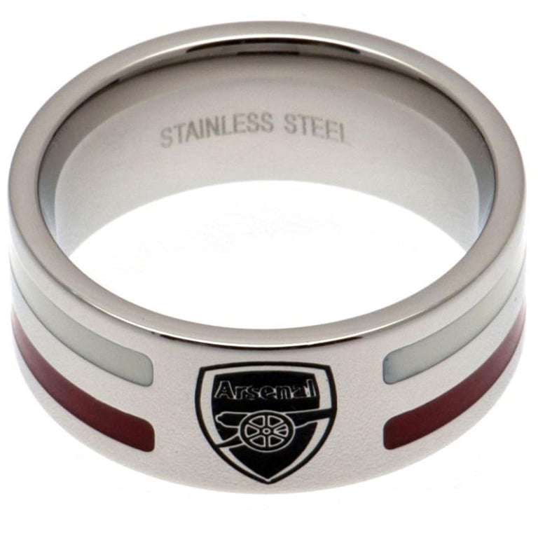 Arsenal FC Colour Stripe Ring Small - Stainless Steel with Engraved Crest & Chrome Finish
